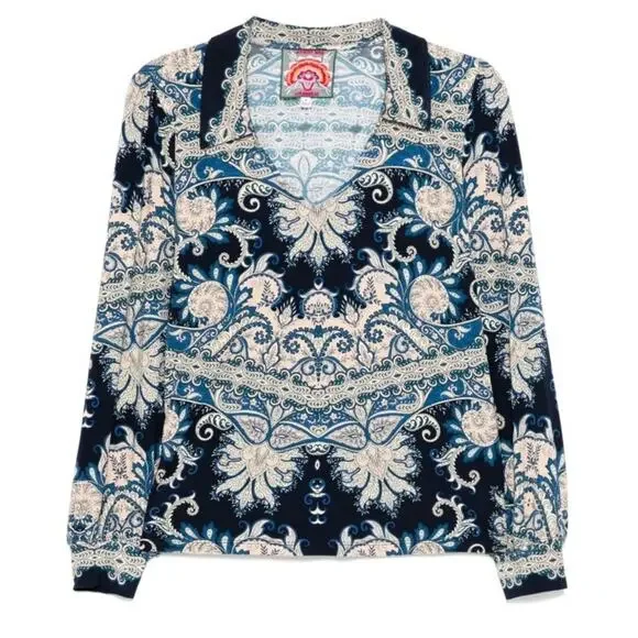 Johnny Was Plus 3x The Janie Favorite Puff Sleeve Polo Tee T-Shirt Roman Paisley